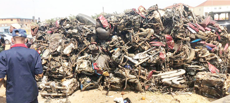 Lagos task force crushes 1,500 seized motorcycles